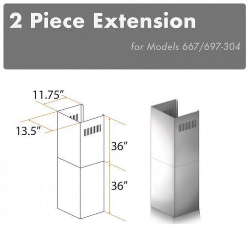 ZLINE 2 Piece Chimney Extension for 12' Ceiling, 2PCEXT-667/697-304 - Farmhouse Kitchen and Bath