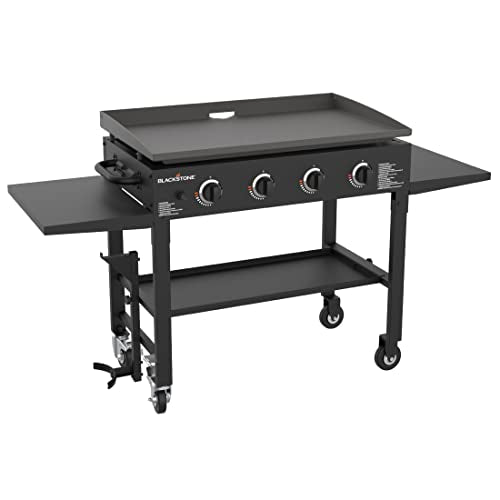 Blackstone 36 Inch Gas Griddle Cooking Station 4 Burner Flat Top Gas Grill Propane Fuelled Restaurant Grade Professional 36” Outdoor Griddle Station with Side Shelf (1554) - Farmhouse Kitchen and Bath