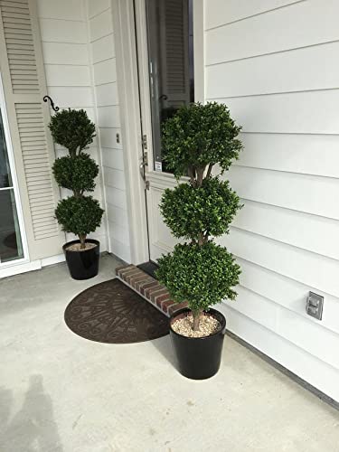 Two 56 Inch Artificial Boxwood Triple Ball Trees Potted - Farmhouse Kitchen and Bath