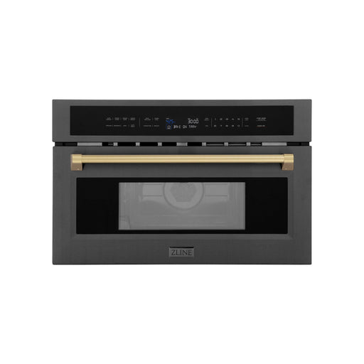 ZLINE Autograph Edition 30” 1.6 cu ft. Built-in Convection Microwave Oven in Black Stainless Steel and Champagne Bronze Accents MWOZ-30-BS-CB - Farmhouse Kitchen and Bath
