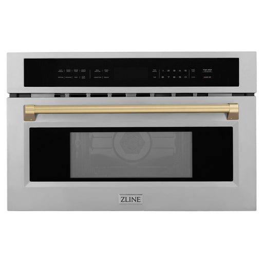 ZLINE Autograph Edition 30” 1.6 cu ft. Built-in Convection Microwave Oven in Fingerprint Resistant Stainless Steel and Champagne Bronze Accents MWOZ-30-SS-CB - Farmhouse Kitchen and Bath