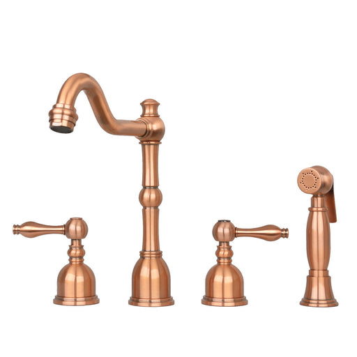 Two-Handles Copper Widespread Kitchen Faucet with Side Sprayer - Additional View