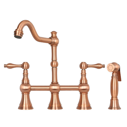 Two-Handles Copper Bridge Kitchen Faucet with Side Sprayer - Additional View