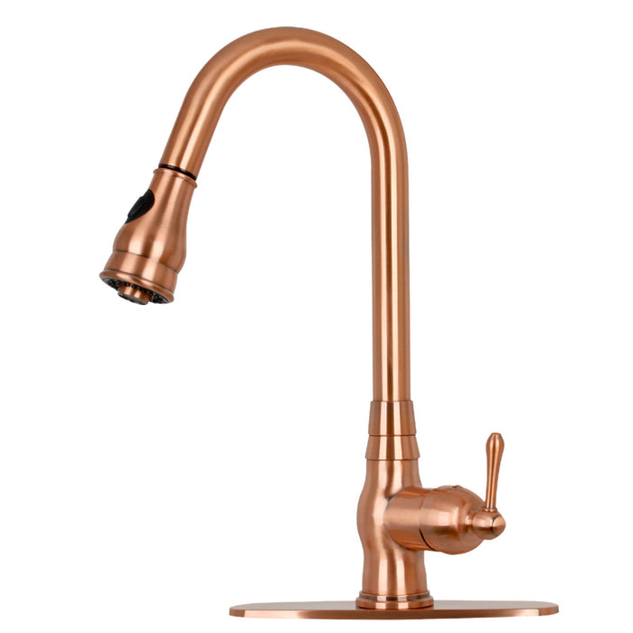 Pull Out Kitchen Faucet with Deck Plate, Single Level Solid Brass Kitchen Sink Faucets with Pull Down Sprayer-AK96418-D-C