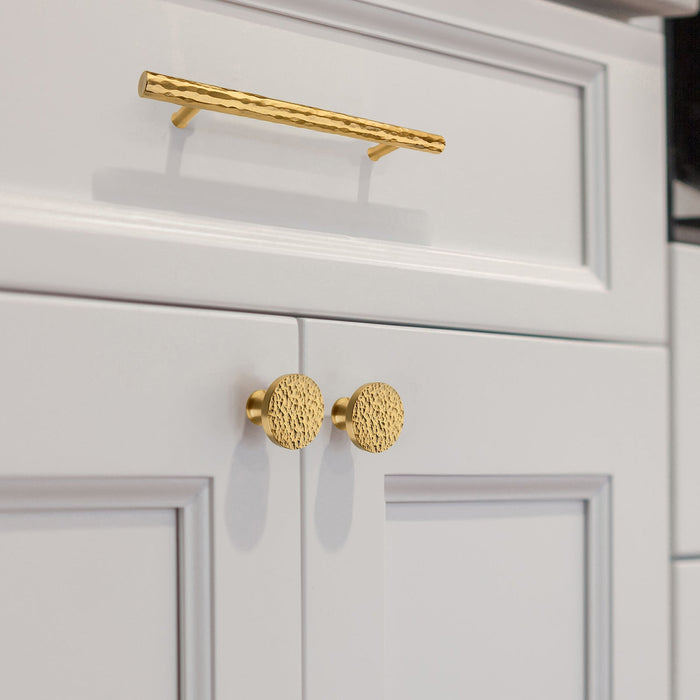 Akicon Hammered Polished Gold Kitchen Cabinet Knobs 1-1/4 inch (32 mm) Diameter 100% Solid Brass Drawer Knob AK01916A-PB