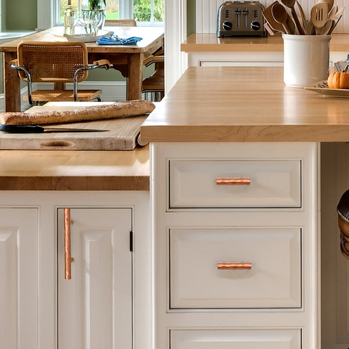 Akicon Hammered Copper Kitchen T Bar Cabinet Pulls 100% Solid Brass Drawer Knob — AK01917A-C-10PACKS