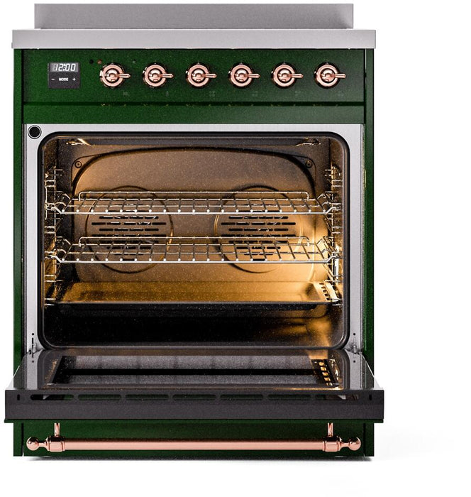 ILVE Nostalgie II 30" Electric Range, Emerald Green, Copper Trim UPI304NMPEGP ILVE