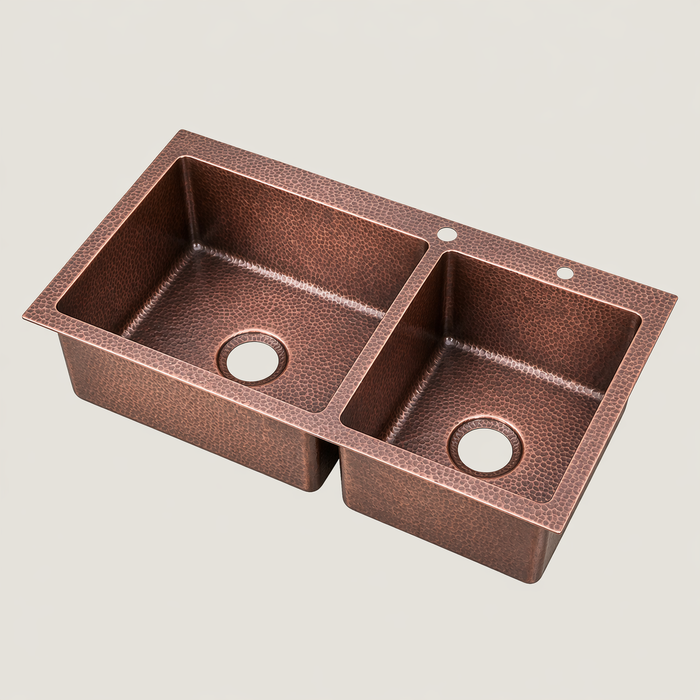 Nauxus Custom Handmade Double Bowl Drop-In Copper Sink DPIK02-NX
