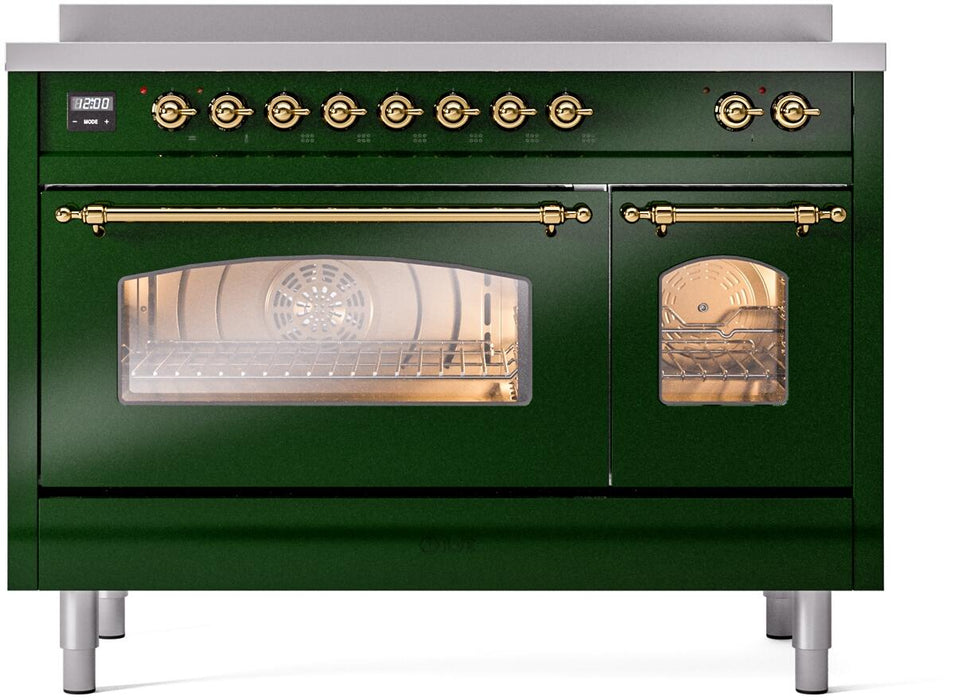 ILVE Nostalgie II 48" Electric Range, Emerald Green, Brass Trim UPI486NMPEGG ILVE