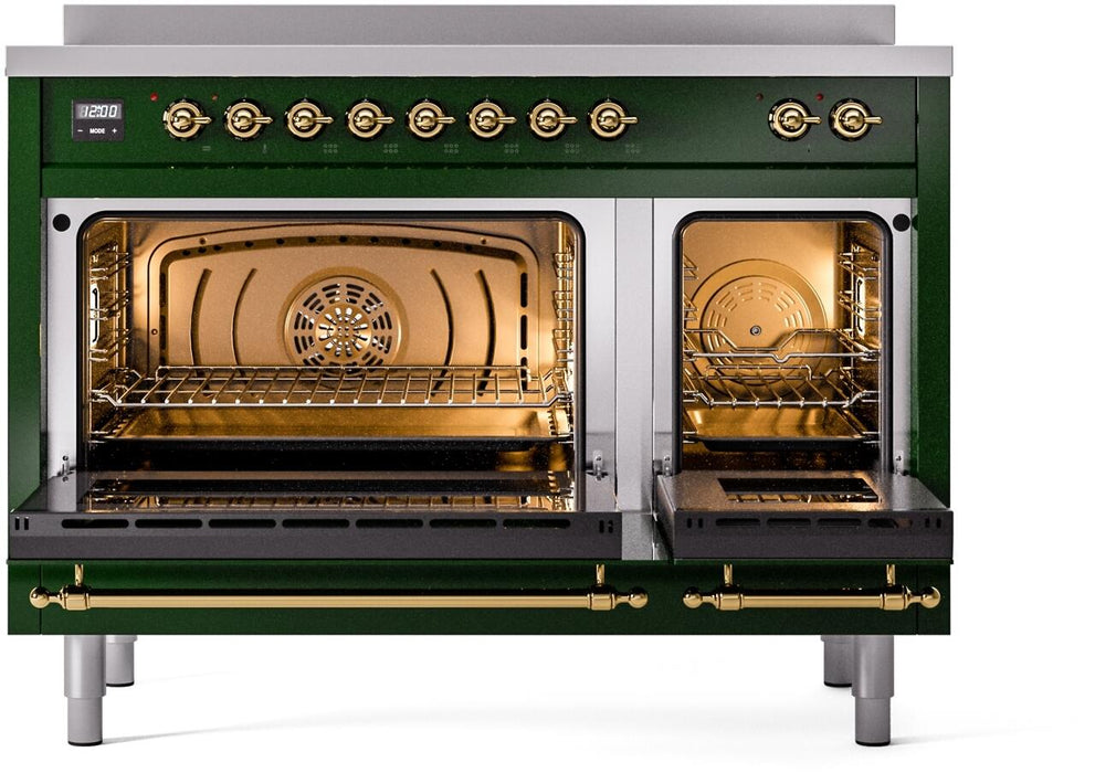 ILVE Nostalgie II 48" Electric Range, Emerald Green, Brass Trim UPI486NMPEGG ILVE