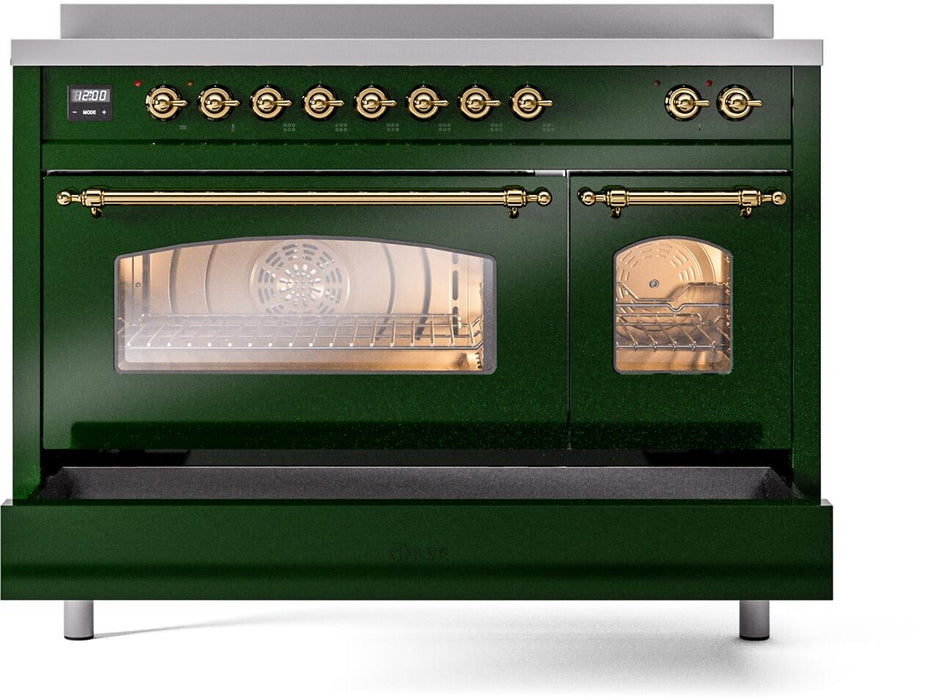 ILVE Nostalgie II 48" Electric Range, Emerald Green, Brass Trim UPI486NMPEGG ILVE