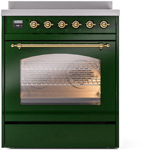 ILVE Nostalgie II 30" Electric Range, Emerald Green, Brass Trim UPI304NMPEGG ILVE