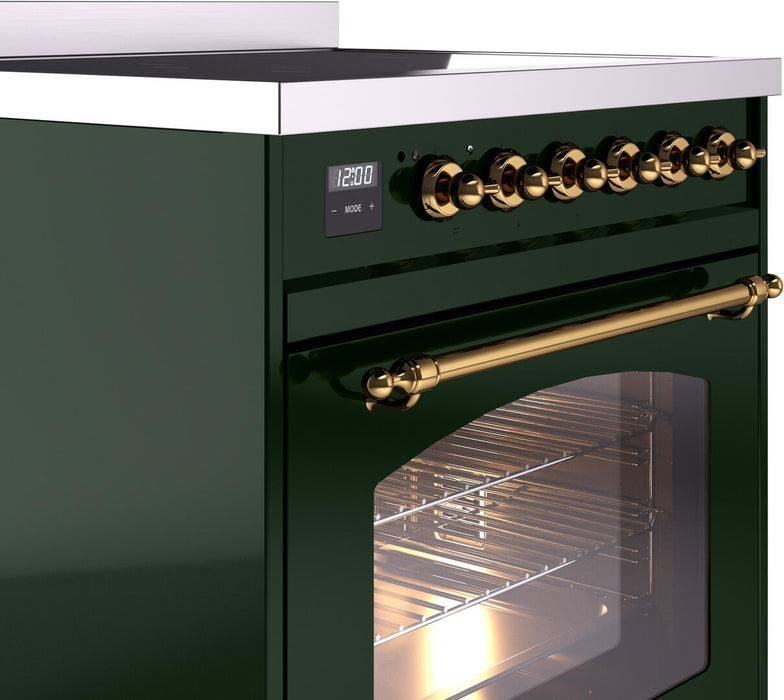 ILVE Nostalgie II 30" Electric Range, Emerald Green, Brass Trim UPI304NMPEGG ILVE