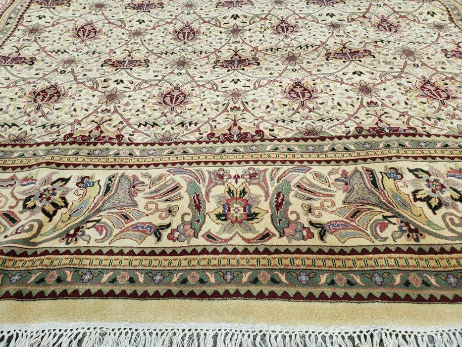 12' X 18' One-of-a-Kind Indian Agra Hand-Knotted Wool Rug Handmade Organic Dyes
