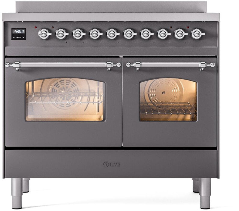 ILVE Nostalgie II 40" Electric Range, Matte Graphite, Chrome Trim UPDI406NMPMGC ILVE