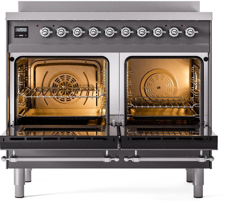 ILVE Nostalgie II 40" Electric Range, Matte Graphite, Chrome Trim UPDI406NMPMGC ILVE