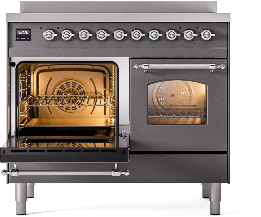 ILVE Nostalgie II 40" Electric Range, Matte Graphite, Chrome Trim UPDI406NMPMGC ILVE