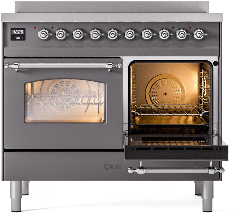 ILVE Nostalgie II 40" Electric Range, Matte Graphite, Chrome Trim UPDI406NMPMGC ILVE