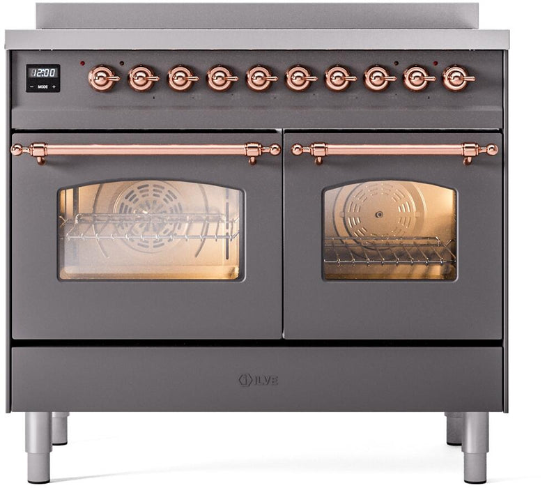 ILVE Nostalgie II 40" Electric Range, Matte Graphite, Copper Trim  UPDI406NMPMGP ILVE