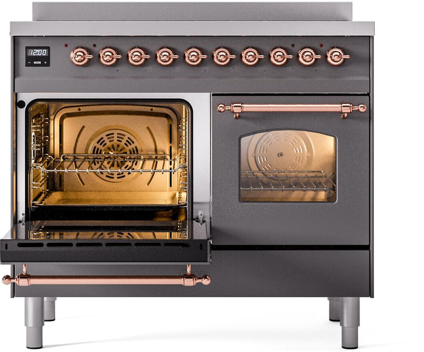 ILVE Nostalgie II 40" Electric Range, Matte Graphite, Copper Trim  UPDI406NMPMGP ILVE