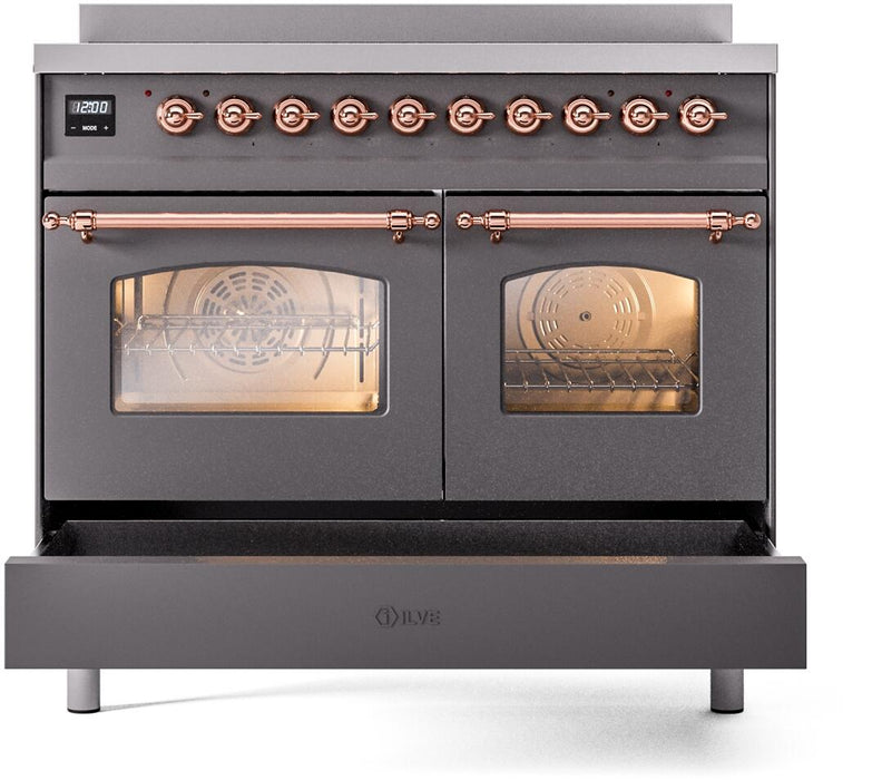 ILVE Nostalgie II 40" Electric Range, Matte Graphite, Copper Trim  UPDI406NMPMGP ILVE