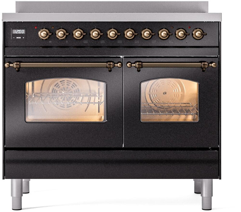 ILVE Nostalgie II 40" Electric Range, Glossy Black, Bronze Trim UPDI406NMPBKB ILVE