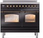 ILVE Nostalgie II 40" Electric Range, Glossy Black, Bronze Trim UPDI406NMPBKB ILVE