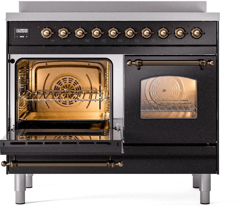 ILVE Nostalgie II 40" Electric Range, Glossy Black, Bronze Trim UPDI406NMPBKB ILVE