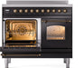 ILVE Nostalgie II 40" Electric Range, Glossy Black, Bronze Trim UPDI406NMPBKB ILVE