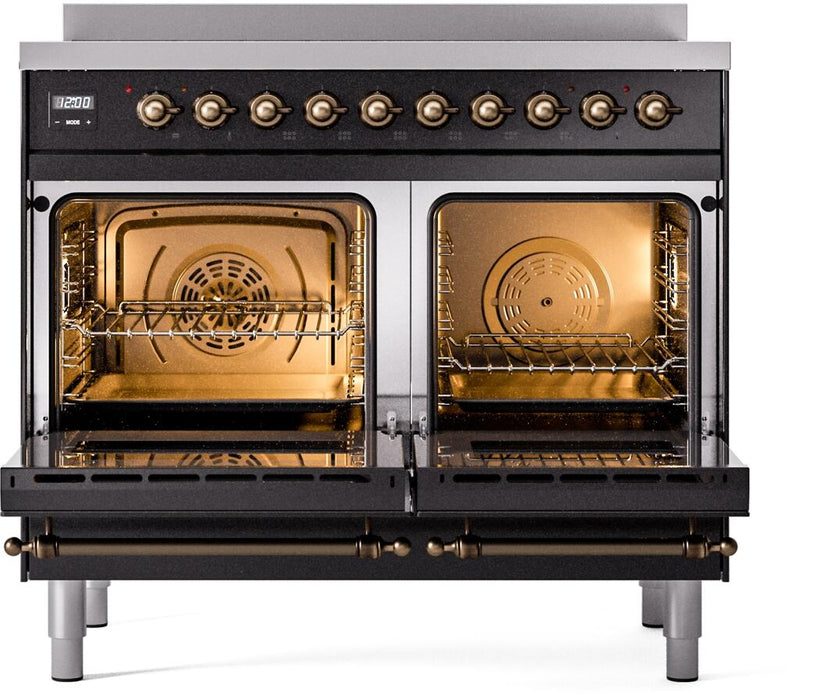 ILVE Nostalgie II 40" Electric Range, Glossy Black, Bronze Trim UPDI406NMPBKB ILVE