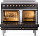 ILVE Nostalgie II 40" Electric Range, Glossy Black, Bronze Trim UPDI406NMPBKB ILVE