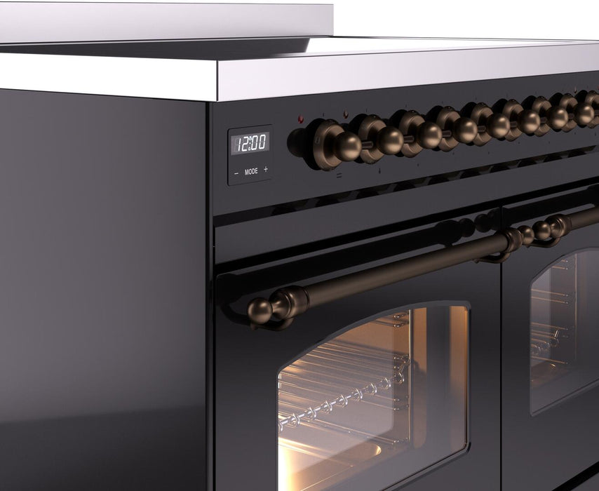 ILVE Nostalgie II 40" Electric Range, Glossy Black, Bronze Trim UPDI406NMPBKB ILVE