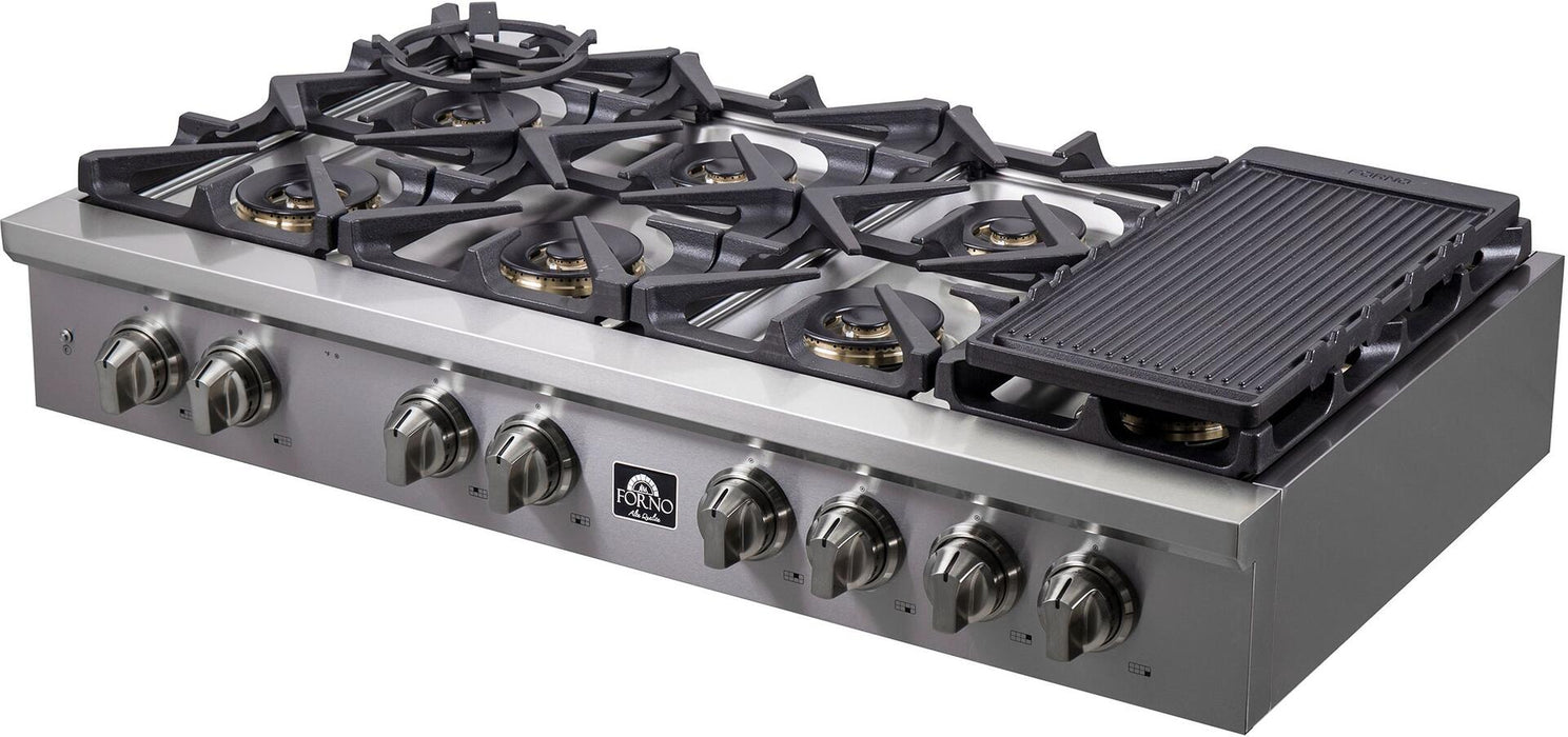 Forno Spezia 48 in. 8 Burner Cooktop with Wok Ring and Griddle in Stainless Steel, FCTGS5751-48 Forno