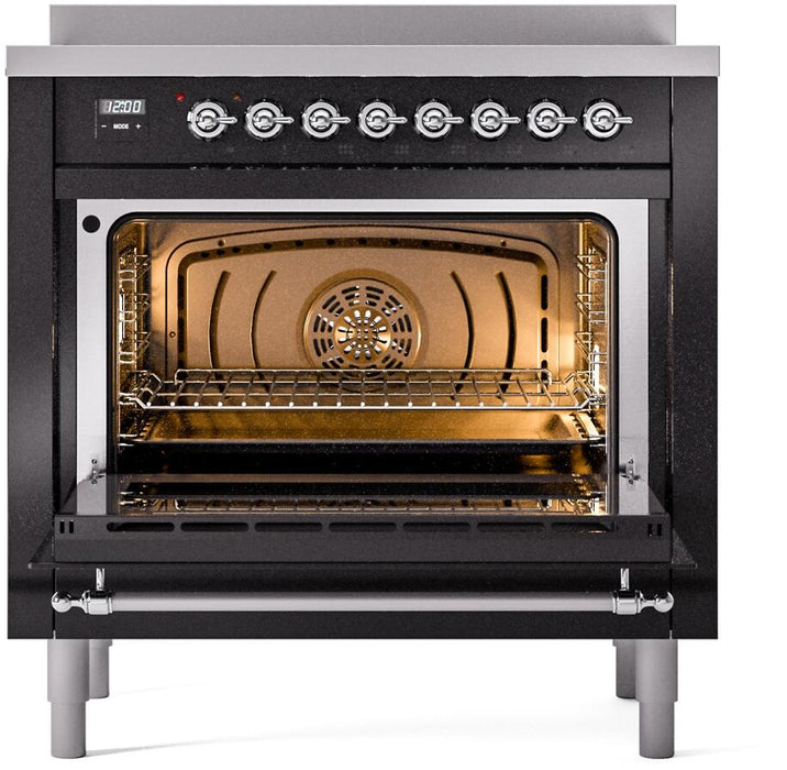 ILVE Nostalgie II 36 " Electric Range, Glossy Black, Chrome Trim UPI366NMPBKC ILVE