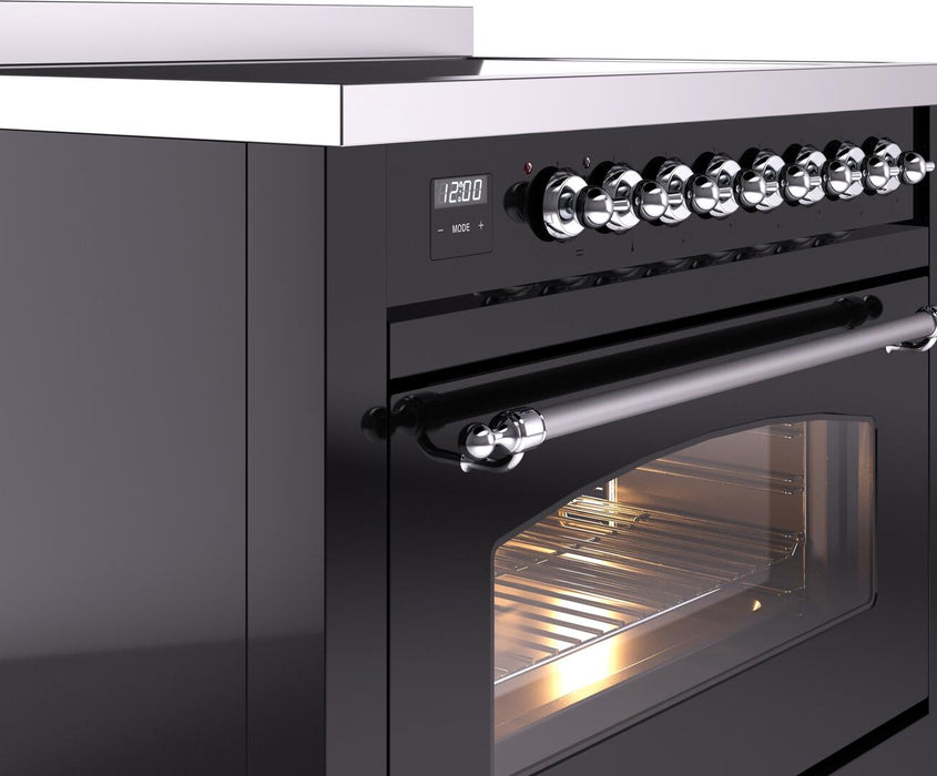 ILVE Nostalgie II 36 " Electric Range, Glossy Black, Chrome Trim UPI366NMPBKC ILVE