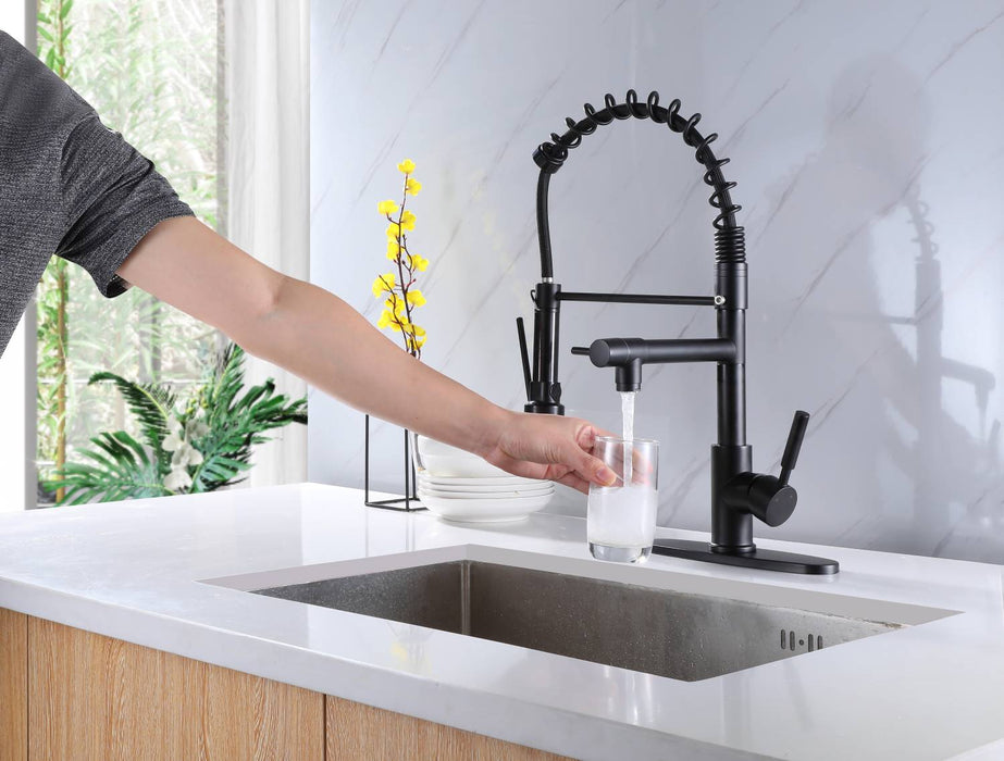 Matte Black High Arc brass Kitchen Sink Faucet Pull Down metal Spray with deck plate and lock ring