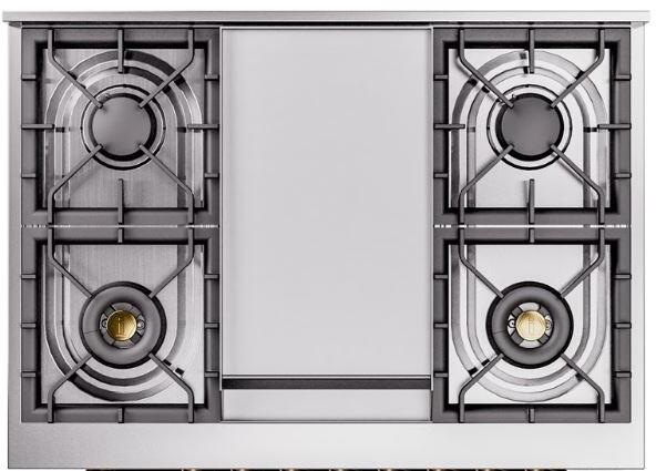 ILVE Nostalgie II 36" Dual Fuel Natural Glass Range, White, Brass Trim UP36FNMPWHG - Farmhouse Kitchen and Bath
