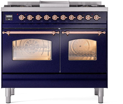 ILVE Nostalgie II 40" Dual Fuel Natural Gas Range, Blue, Copper Trim ILVE UPD40FNMPMBP ILVE