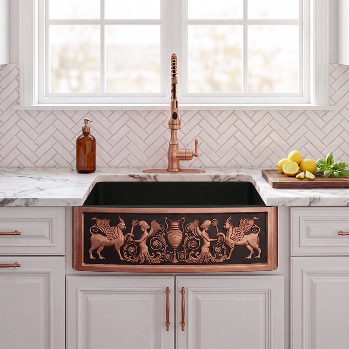 Nauxus Single Bowl  Farmhouse Copper Sink with Curved Apron Front, FMHK11-NX