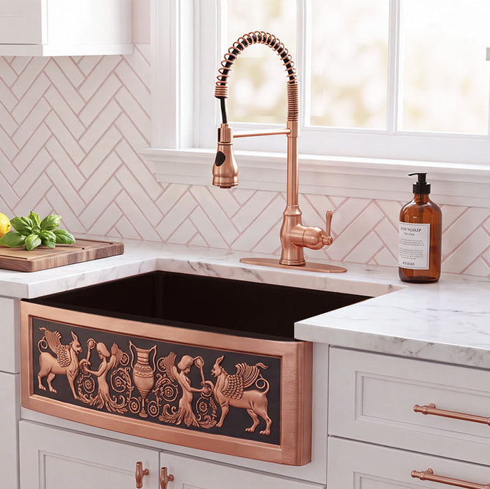 Nauxus Single Bowl  Farmhouse Copper Sink with Curved Apron Front, FMHK11-NX