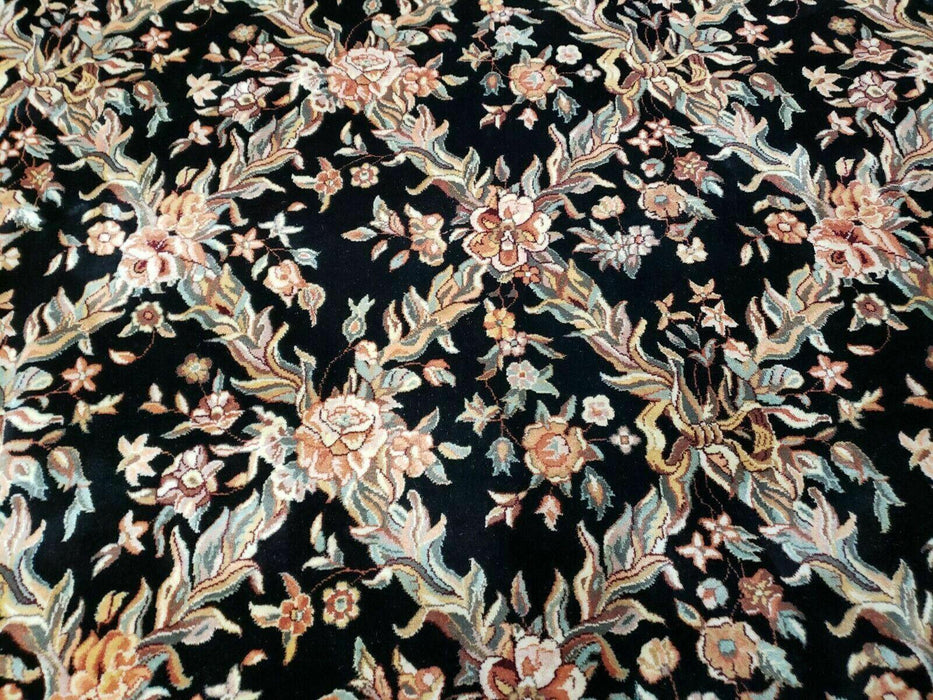 10' X 14' Handmade Fine Chinese Allover Floral Wool Rug Hand Knotted Black Nice - Farmhouse Kitchen and Bath