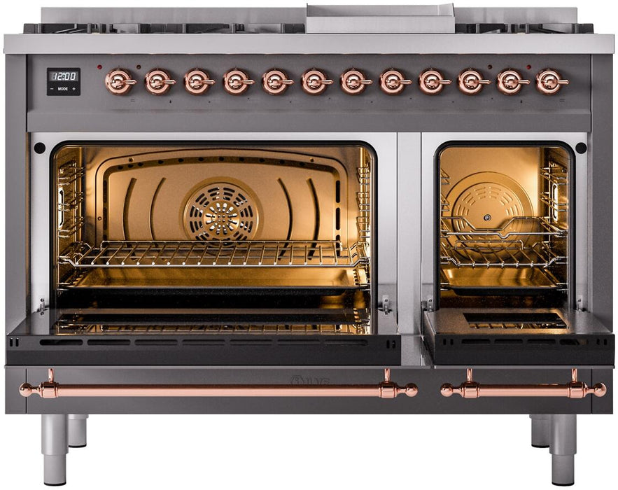 ILVE Nostalgie II 48" Dual Fuel Liquid Propane Range, Matte Graphite, Copper Trim ILVE UP48FNMPMGPLP ILVE