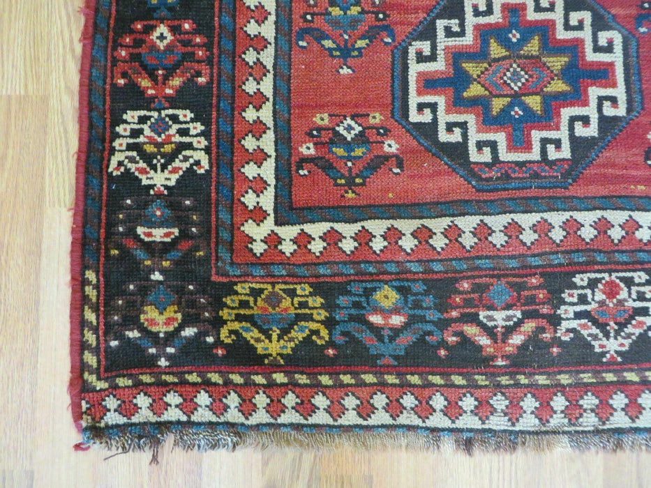 3' 3" X 10' Hand-Knotted Antique Handmade Caucasian Kazak Wool Runner Rug