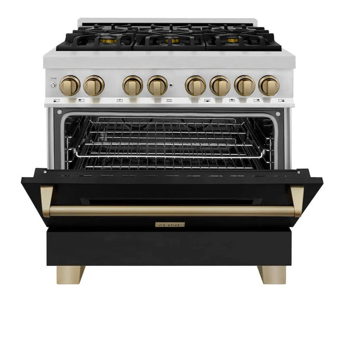 ZLINE 36" Autograph Dual Fuel Range, Black, Bronze, RAZ-BLM-36-CB