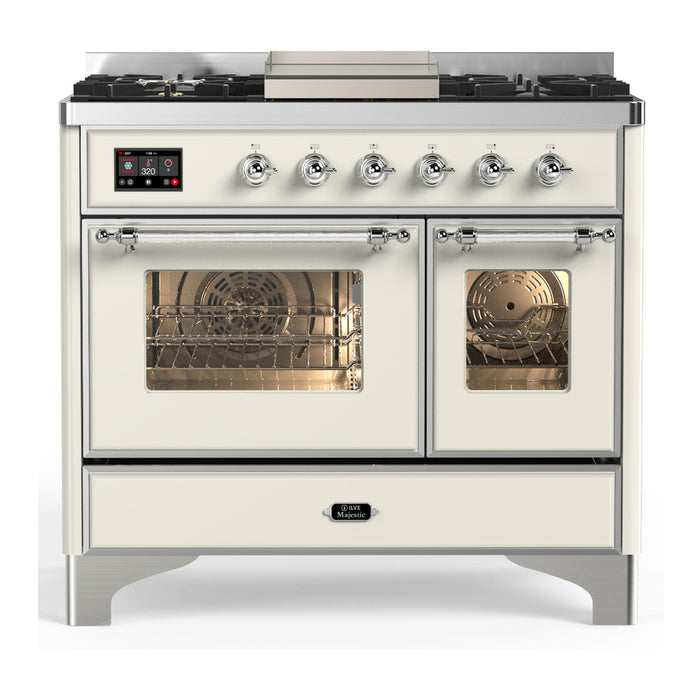 ILVE Majestic III 40" Dual Fuel, Range, Antique White, Burnished Trim UMD40FNR3AWB
