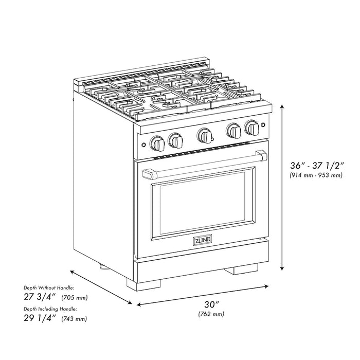 ZLINE 30"Paramount Dual Fuel Range Black Stainless Steel, SDRB-30