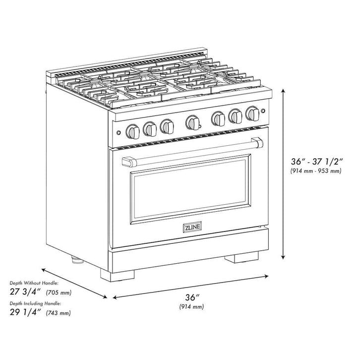 ZLINE 36"Gas Range, Convection Gas Oven, Black, Champagne Bronze,SGRBZ-36-CB