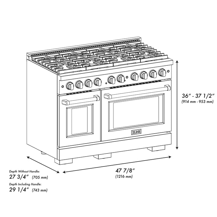 ZLINE 48"Paramount Dual Fuel Range Black Matte Champagne Bronze SDRZ-BLM-48-CB