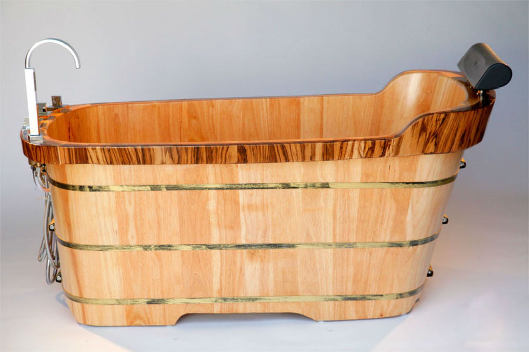 ALFI brand 59'' Free Standing Wooden Bathtub, Tub Filler AB1148