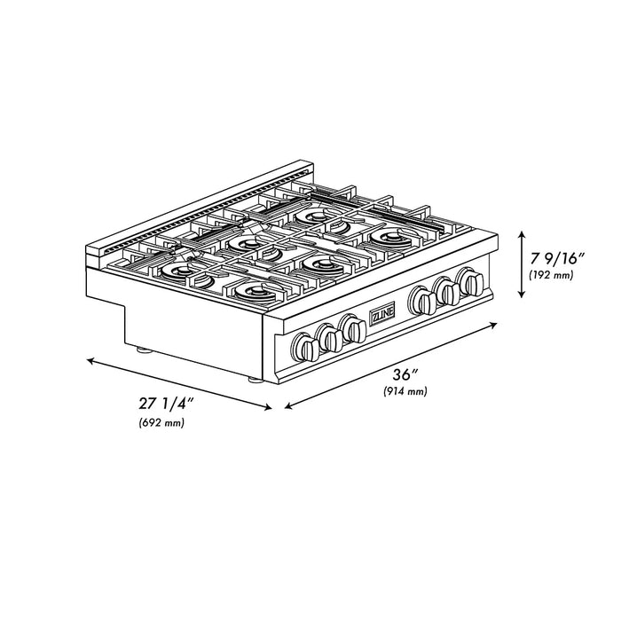 ZLINE 36" Paramount Classic Gas Rangetop DuoPro™ Cooktop PCRTZ-36-MB